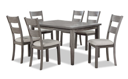 Krew Ensemble de salle à manger 7 pièces avec table et 6 chaises, mélamine, 60 W - Gris | Ensemble de salle à manger Krew 7 pièces en mélamine avec table de 60 po (L) et 6 chaises - gris