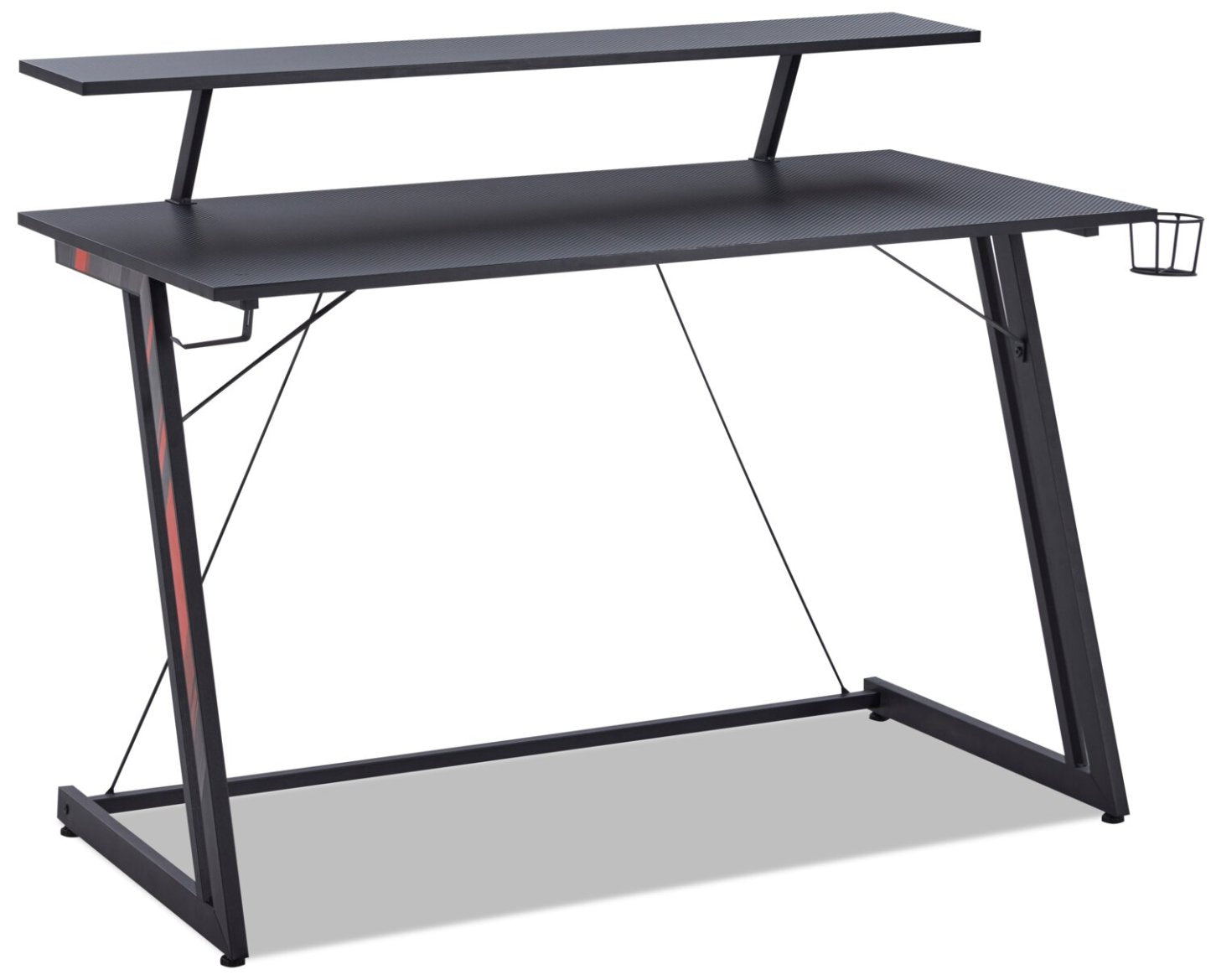 Sparta 48 Gaming Office Desk with Raised Monitor Shelf - Black with Red Accents|Bureau de jeu Sparta de 48 po avec tablette surélevée pour moniteur - noir avec touches de rouge