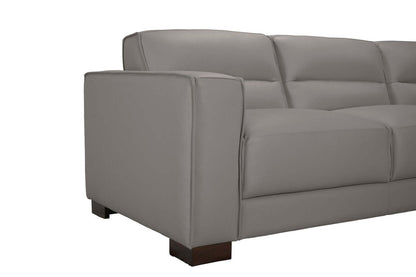 Sectionnel Citadel 2 pièces en cuir véritable de première qualité, face à droite, avec pieds en bois - Gris | Canapé sectionnel droit Citadel 2 pièces en cuir de qualité supérieure avec pieds en bois véritable - gris