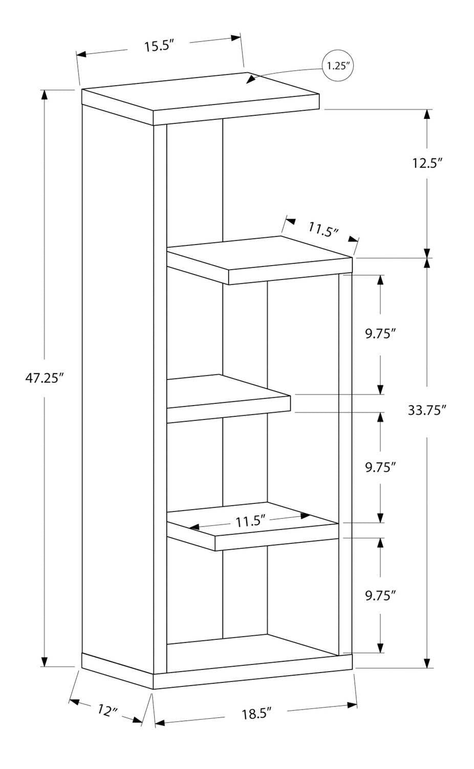 Bibliothèque ouverte Hayley 18,5 4 étagères - Taupe|Bibliothèque ouverte Hayley de 18,5 po à 4 tablettes - taupe