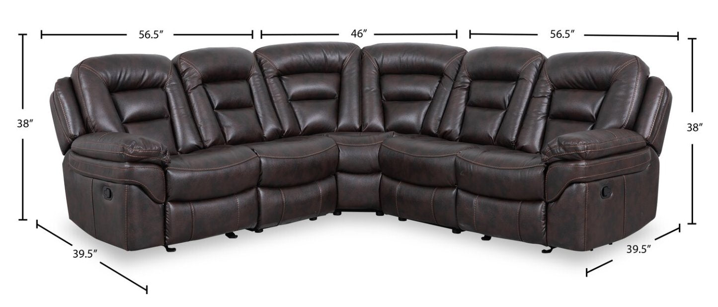 Sofa sectionnel inclinable Leo 5 pièces en tissu d’apparence cuir avec fauteuil inclinable sans accoudoirs - brun noyer