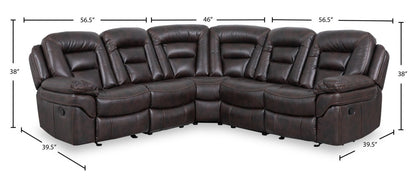 Sofa sectionnel inclinable Leo 5 pièces en tissu d’apparence cuir avec fauteuil inclinable sans accoudoirs - brun noyer