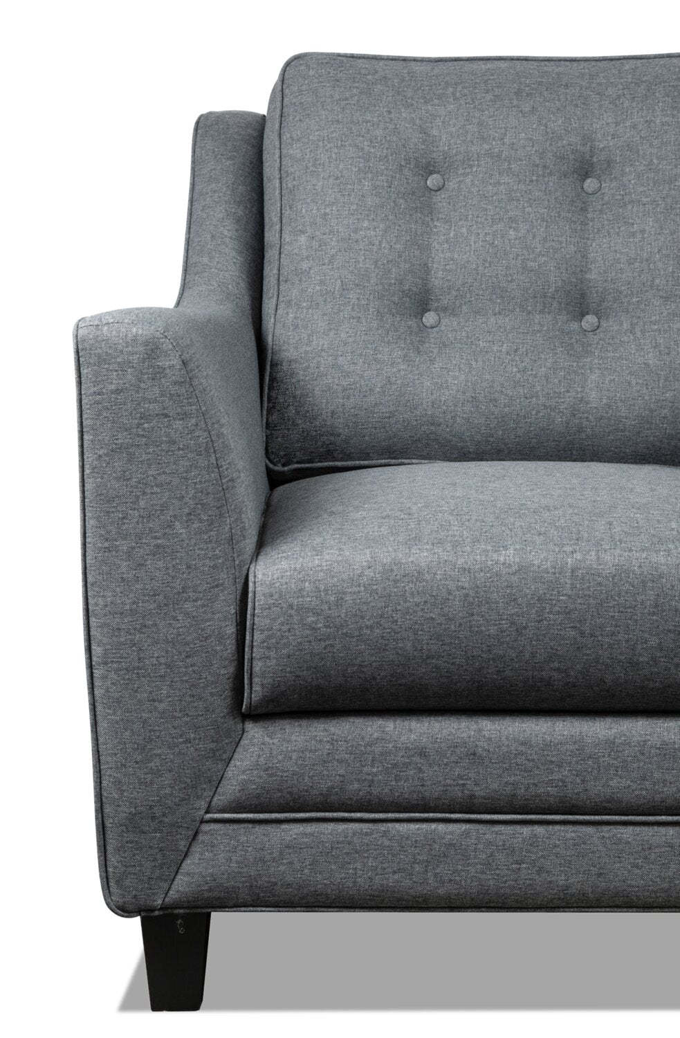 Chaise Novalee 35 en tissu d'apparence lin avec accoudoirs évasés et capitonnage de boutons - Gris | Fauteuil Novalee de 35 po en tissu d'apparence lin avec accoudoirs évasés et capitonnage à boutons - gris