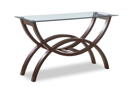 Ricci 48 Table de canapé moderne avec plateau en verre – Espresso avec pieds arqués | Table de salon moderne Ricci de 48 po avec dessus en verre - espresso avec pattes arquées