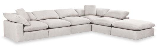 Eclipse Modular 6-Piece Linen-Look Fabric Pit Sofa Sectional with Reversible Feather Down Cushions - Linen White | Canapé sectionnel modulaire Eclipse 6 pièces en tissu d'apparence lin avec coussins réversibles en duvet et plumes - blanc lin