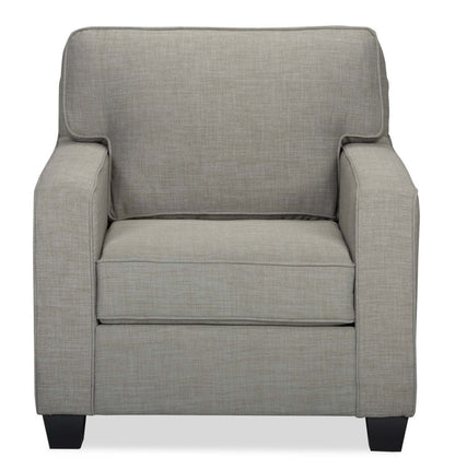 Made in Canada Sawyer 35 Linen-Look Fabric Chair with Reversible Cushions and Track Arms - Light Grey | Fauteuil Sawyer de 35 po fabriqué au Canada en tissu d’apparence lin avec coussins réversibles et accoudoirs rectilignes - gris clair
