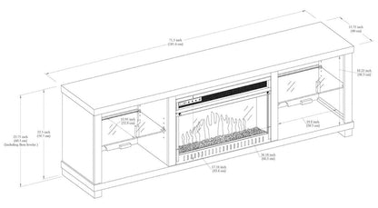 Aurora 72 Meuble TV avec foyer électrique moderne avec rangement et gestion des câbles pour téléviseurs jusqu'à 80 As|Meuble pour téléviseur moderne Aurora de 72 po avec foyer électrique, rangement et système de gestion
