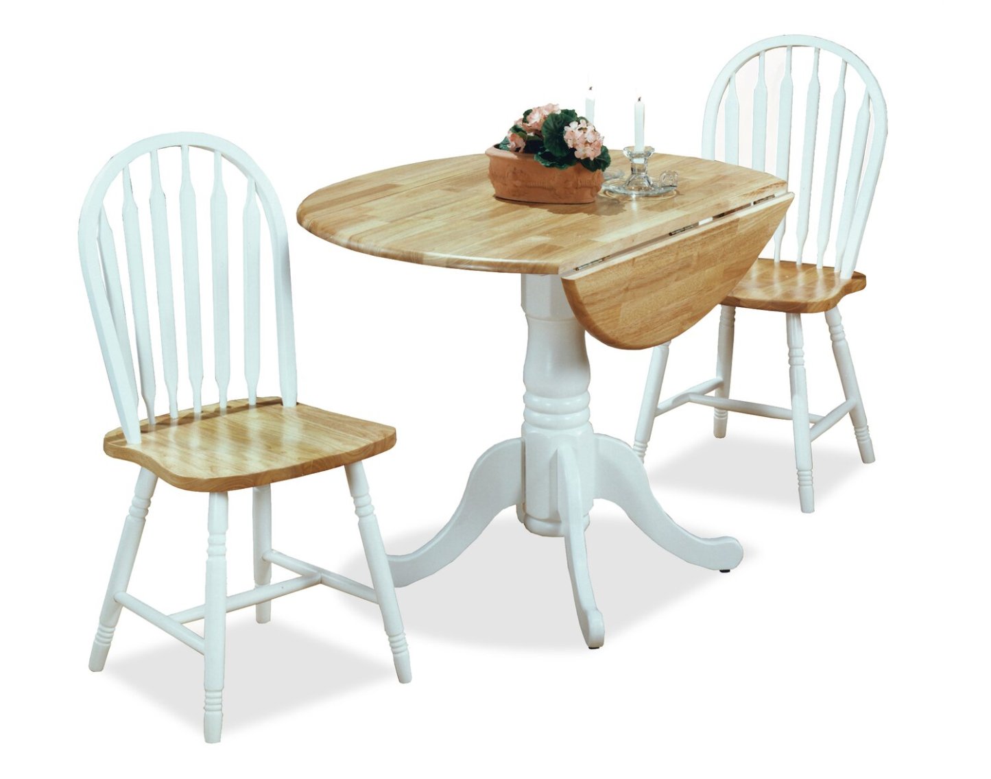 Hana 3pc Drop-Leaf Dining Set with Table & 2 Chairs, Pedestal Base, 40W - Two-Tone White & Natural | Ensemble de salle à manger Hana 3 pièces avec table de 40 po (L) à abattant, base piédestal et 2 chaises - deux teintes, blanc et naturel