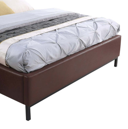 Lit plateforme rembourré Hugo en tissu de cuir végétalien marron, capitonné - Queen Size | Lit plateforme rembourré Hugo en tissu de cuir végétalien brun avec capitonnage - format grand lit
