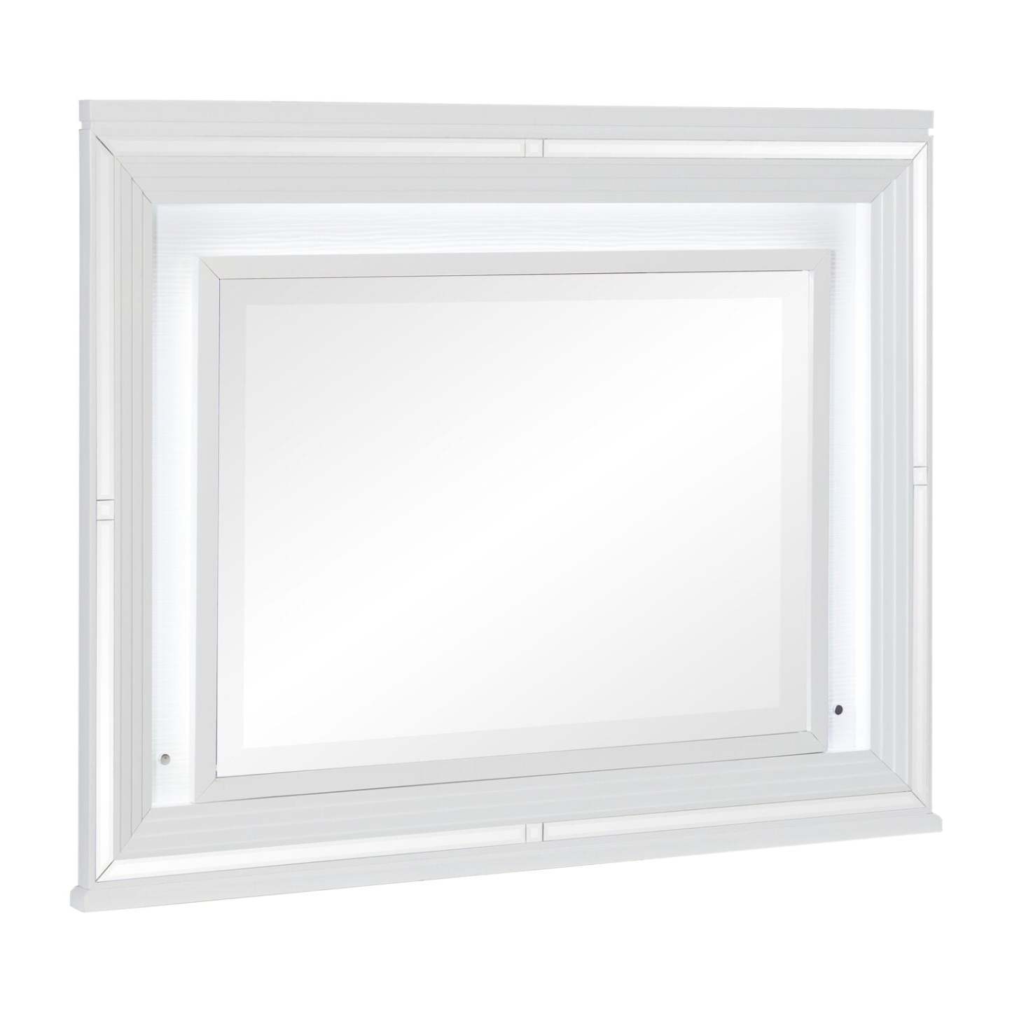 Miroir de commode de chambre Max avec lumière LED, Glam - Blanc | Miroir de commode de chambre à coucher somptueux Max avec éclairage à DEL - blanc