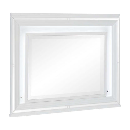 Miroir de commode de chambre Max avec lumière LED, Glam - Blanc | Miroir de commode de chambre à coucher somptueux Max avec éclairage à DEL - blanc