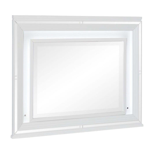 Miroir de commode de chambre Max avec lumière LED, Glam - Blanc | Miroir de commode de chambre à coucher somptueux Max avec éclairage à DEL - blanc