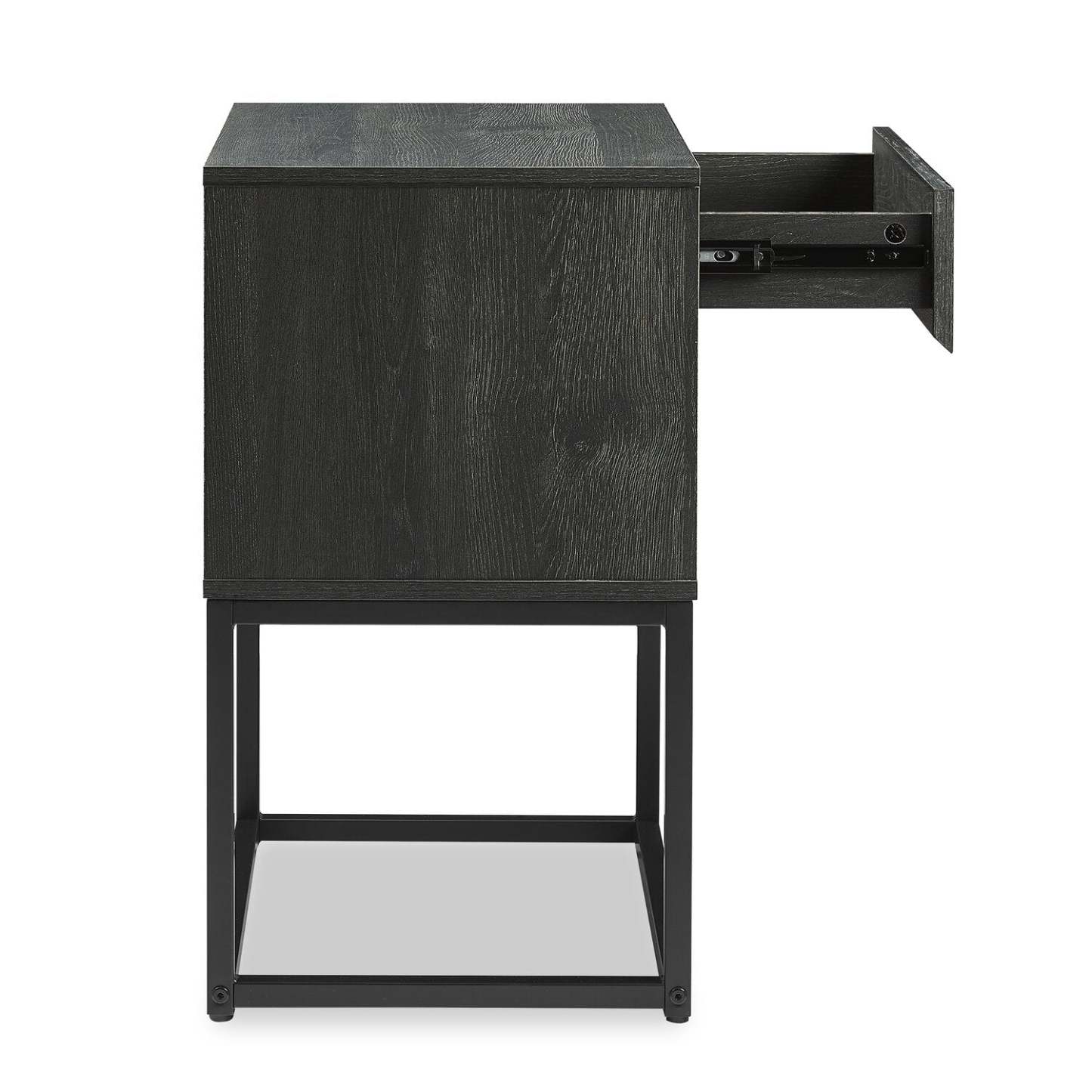 Table de chevet Fynn à 1 tiroir avec étagère de rangement, 18 L x 25,75 H - Marron/Noir | Table de nuit Fynn de 18 po (l) x 25,75 po (H) à 1 tiroir avec tablette de rangement - brune et noire