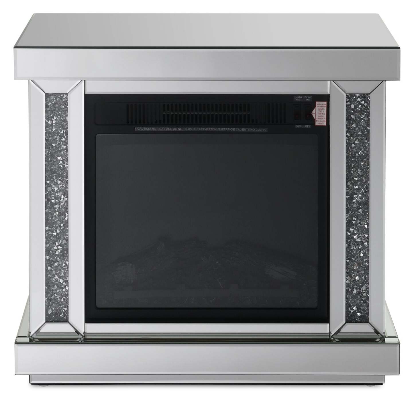 Cheminée Électrique LED Elsa 28.3 Glam - Argent et Verre|Foyer électrique somptueux à DEL Elsa de 28,3 po - argenté et verre