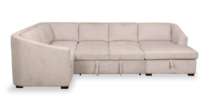 Envy 3-Piece Right-Facing Chenille Fabric Sleeper Sectional with Storage Chaise - Almond Beige | Canapé-lit sectionnel droit Envy 3 pièces en tissu de chenille avec chaise longue de rangement - beige amande