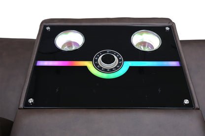 Canapé de massage à inclinaison électrique Vibe de 85 po en cuir avec véritable son immersif et appuie-têtes électriques - brun