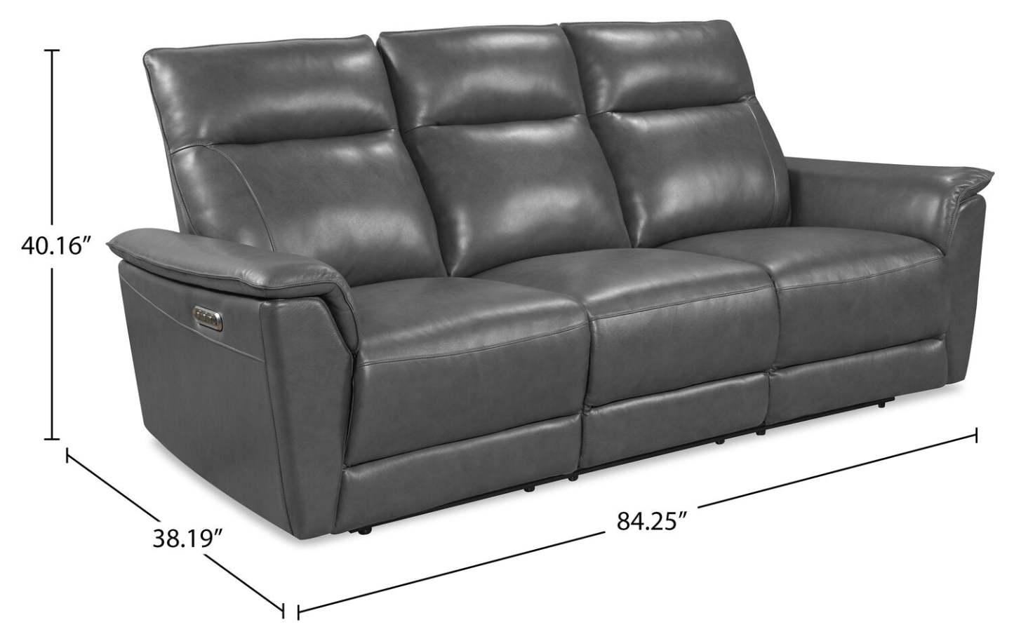 Chateau d'Ax Angelo 84.25 Canapé en cuir véritable inclinable électriquement avec appuie-têtes électriques - Gris | Canapé à inclinaison électrique Angelo de Château d'Ax de 84,25 po en cuir véritable avec appuie-têtes électriques - gris