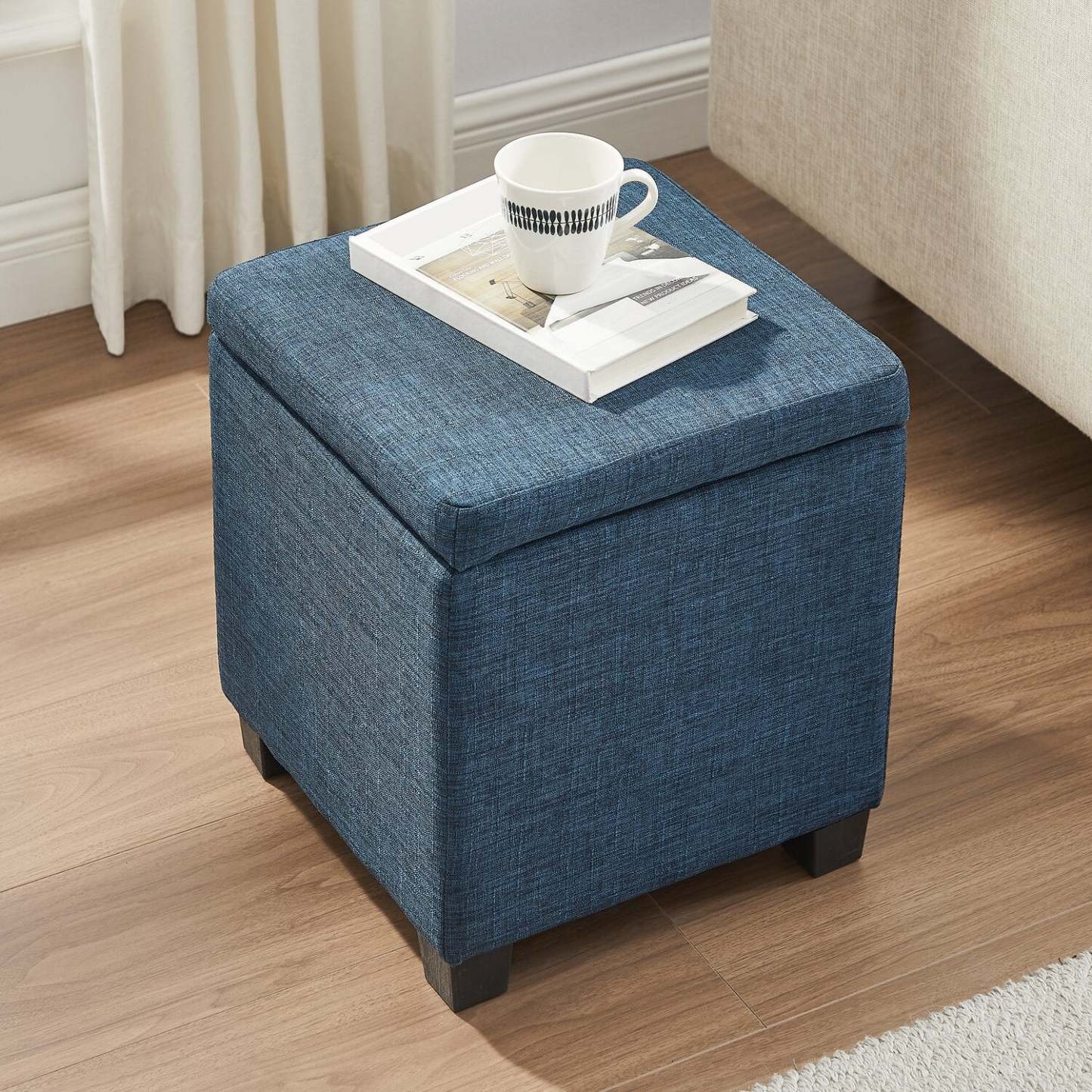 Ottawa 14.75 Square Fabric Storage Ottoman - Navy|Pouf de rangement carré Ottawa de 14,75 po en tissu - bleu marine