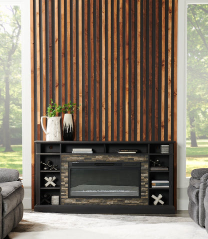 Meuble pour téléviseur Lappland de 70 po avec foyer électrique, rangement et système de gestion des câbles pour téléviseurs jusqu’à 80 po - noir