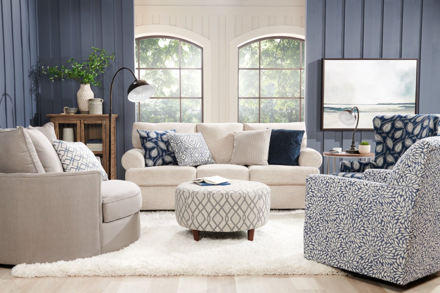 Fauteuil d’appoint enveloppant Sofa Lab personnalisable de 48 po fabriqué au Canada en tissu d’apparence lin - gris Pax Slate | CUDD3049