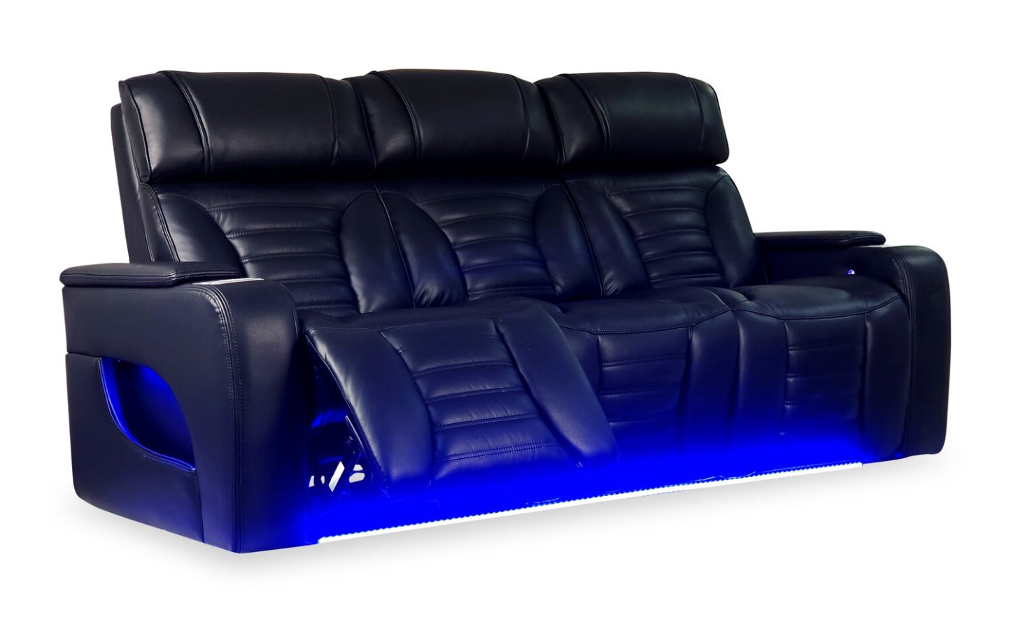 Sofa de massage à inclinaison électrique Zen de 86 po en tissu d’apparence cuir avec appuie-têtes électriques et console rabattable - noir