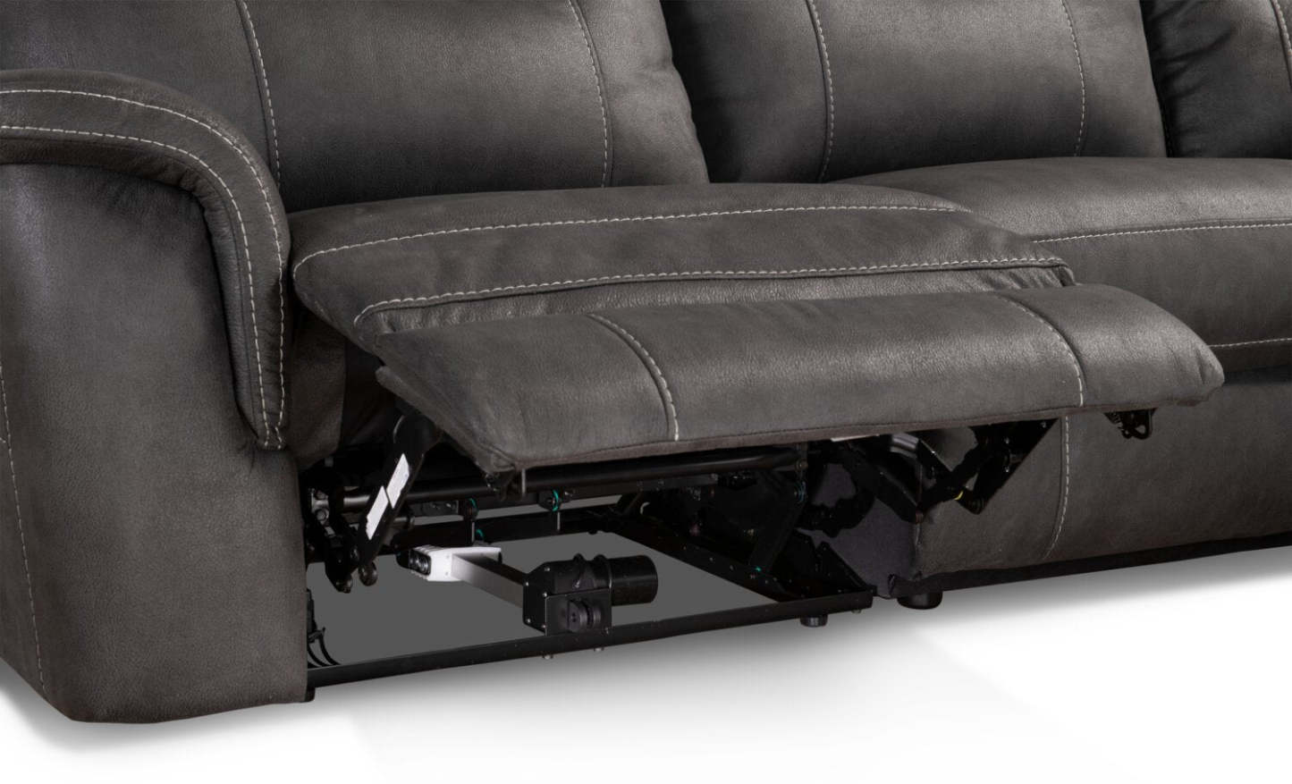 Sofa sectionnel à inclinaison électrique Floy 5 pièces en suédine avec appuie-têtes électriques, console de rangement et port USB - gris