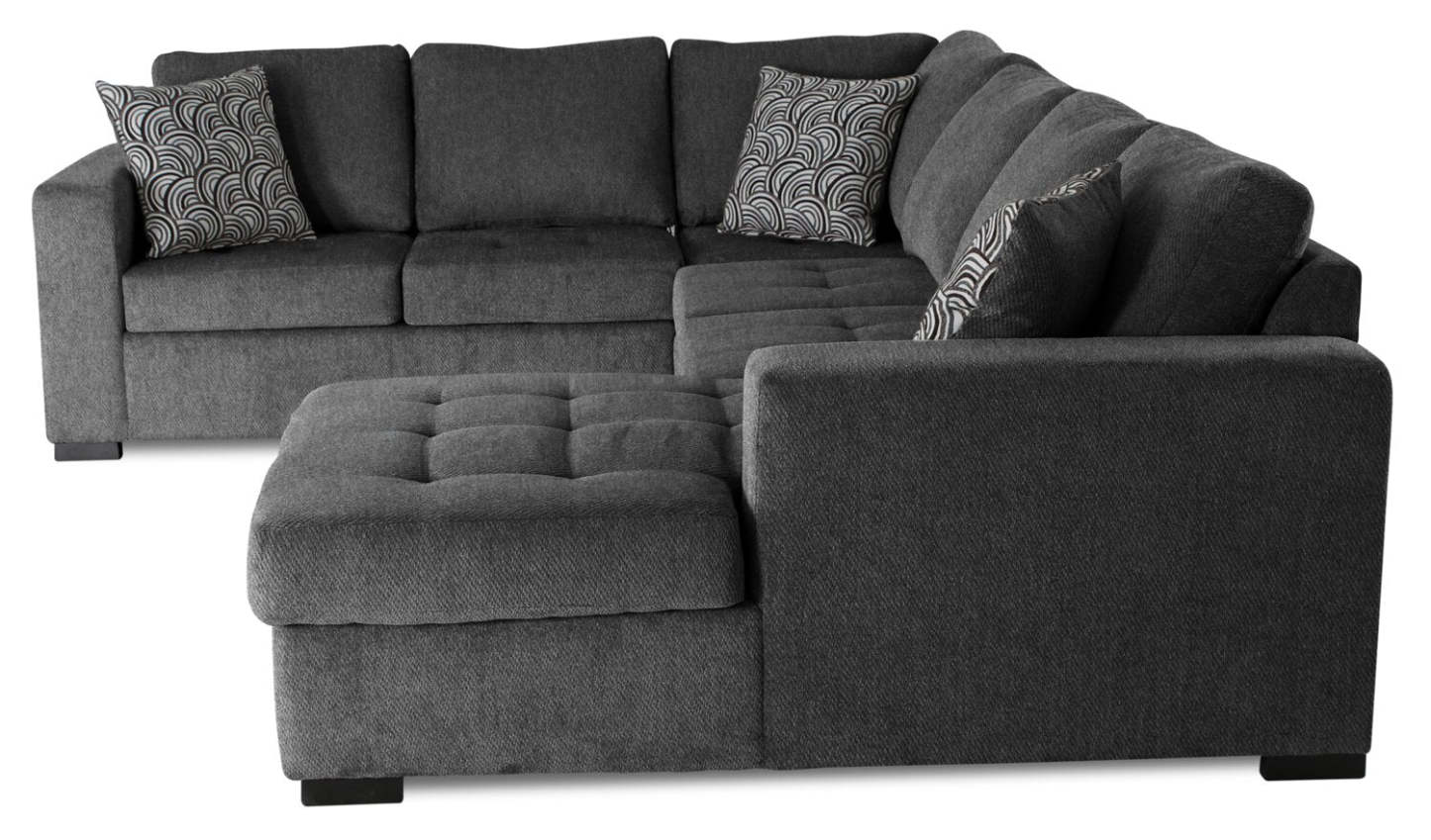 Made in Canada Legend 4-Piece Right-Facing Chenille Fabric Sleeper Sectional with Storage Chaise - Pepper Grey | Canapé-lit sectionnel de droite Legend 4 pièces fabriqué au Canada en tissu de chenille avec chaise longue de rangement - gris poivre