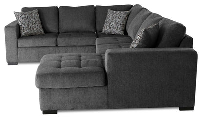 Made in Canada Legend 4-Piece Right-Facing Chenille Fabric Sleeper Sectional with Storage Chaise - Pepper Grey | Canapé-lit sectionnel de droite Legend 4 pièces fabriqué au Canada en tissu de chenille avec chaise longue de rangement - gris poivre