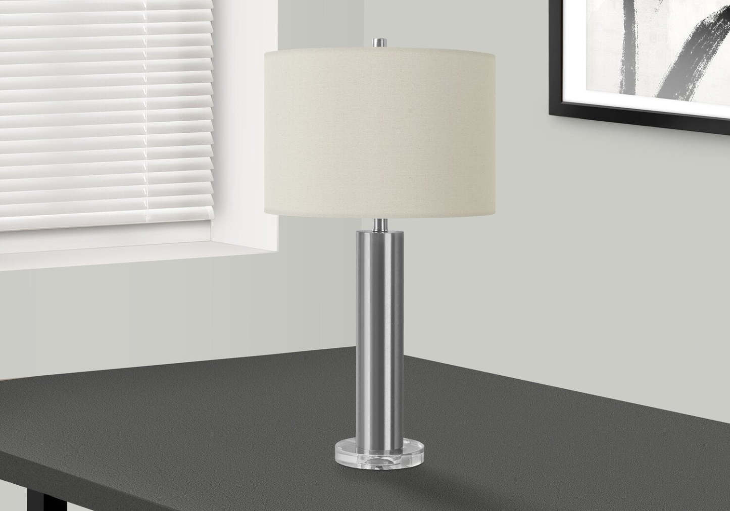 Lampe de table 28 Nickel Metal avec base en acrylique|Lampe de table de 28 po en métal nickel avec base en acrylique