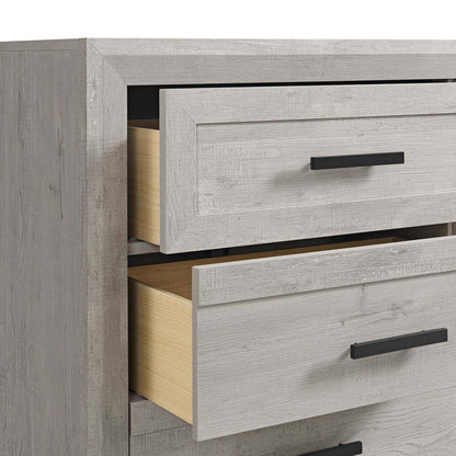 Commode de chambre à coucher Lark, 5 tiroirs, 35 L x 47 H - Blanc rustique | Commode verticale de chambre à coucher Lark de 35 po (L) x 47 po (H) à 5 tiroirs - blanc rustique