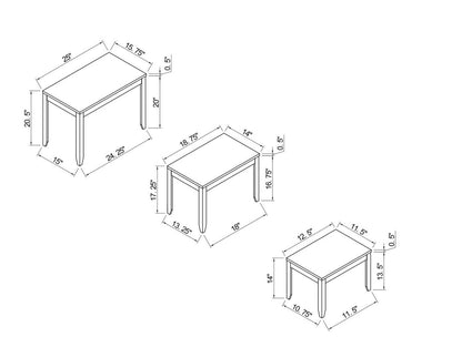 Roma 25 Tables gigognes 3 pièces avec étagère - Aspect marbre noir | 3 tables gigognes Roma de 25 po avec tablette - imitation de marbre noir