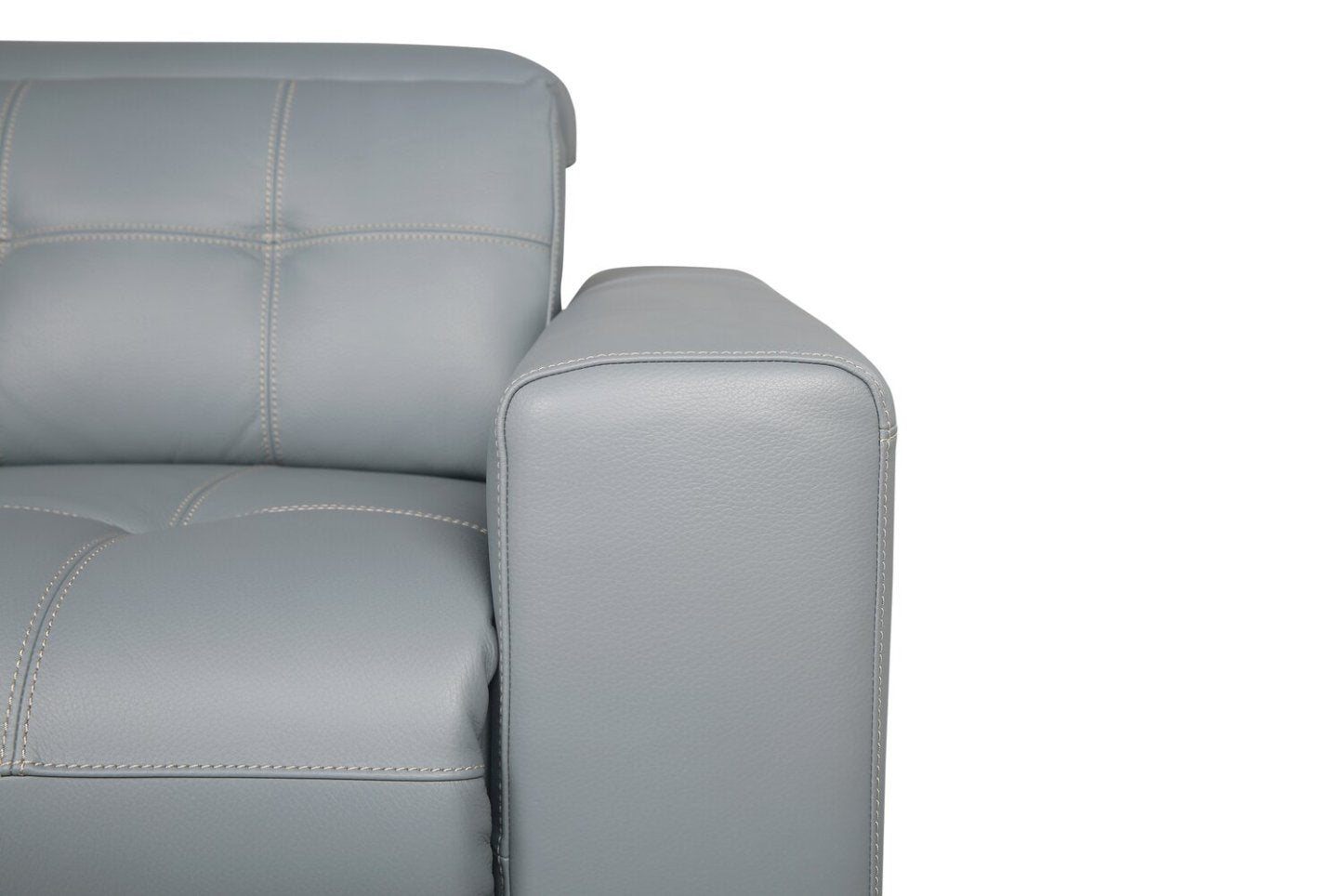Sofa sectionnel à inclinaison électrique Geneva 3 pièces en cuir véritable avec appuie-têtes électriques et port USB - bleu piscine