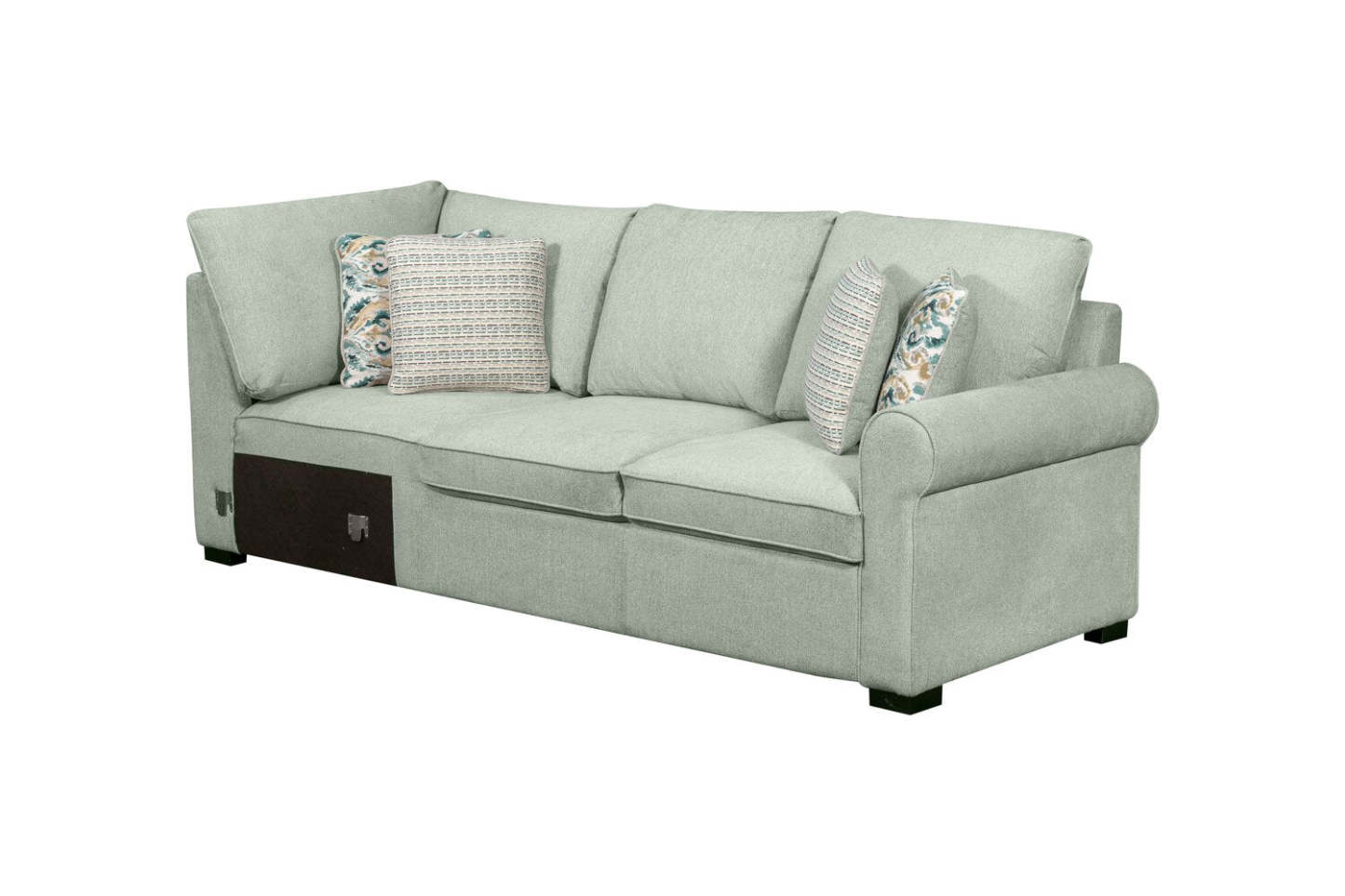 Scott Living Haven 3-Piece Left-Facing Chenille Fabric Cuddler Sleeper Sectional - bleu écume de mer | Sofa-lit sectionnel enveloppant de gauche Haven de Scott Living 3 pièces en tissu de chenille - bleu écume de mer
