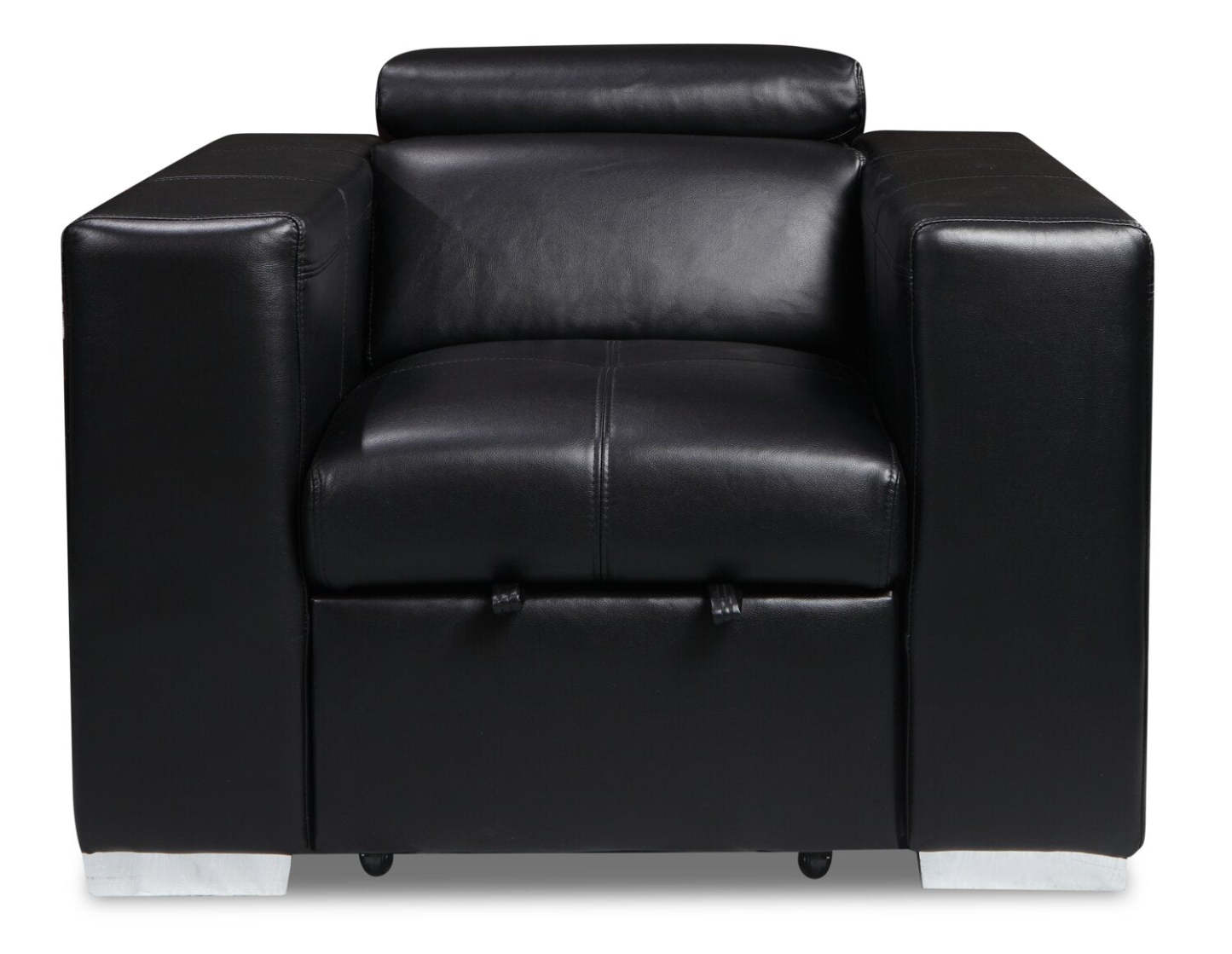 Fauteuil Drake de 41,5 po en tissu d’apparence cuir avec pouf rétractable et appuie-têtes relevables - noir