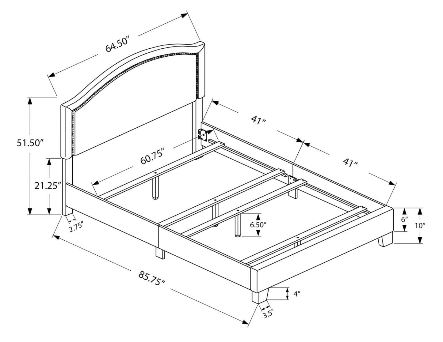 Lit rembourré Pearl en tissu en cuir végétalien marron avec motif clouté - Queen Size | Lit rembourré Pearl en tissu de cuir végétalien brun avec clous décoratifs - format grand lit