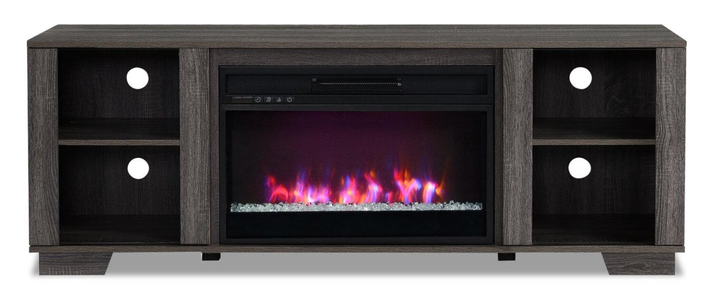 Antoni 62 Modern Electric Fireplace TV Stand with Storage and Cable Management for TVs up to 70- Grey|Meuble pour téléviseur moderne Antoni de 62 po avec foyer électrique, rangement et système de gestion des câbles pour téléviseurs jusqu’à 70 po - gris