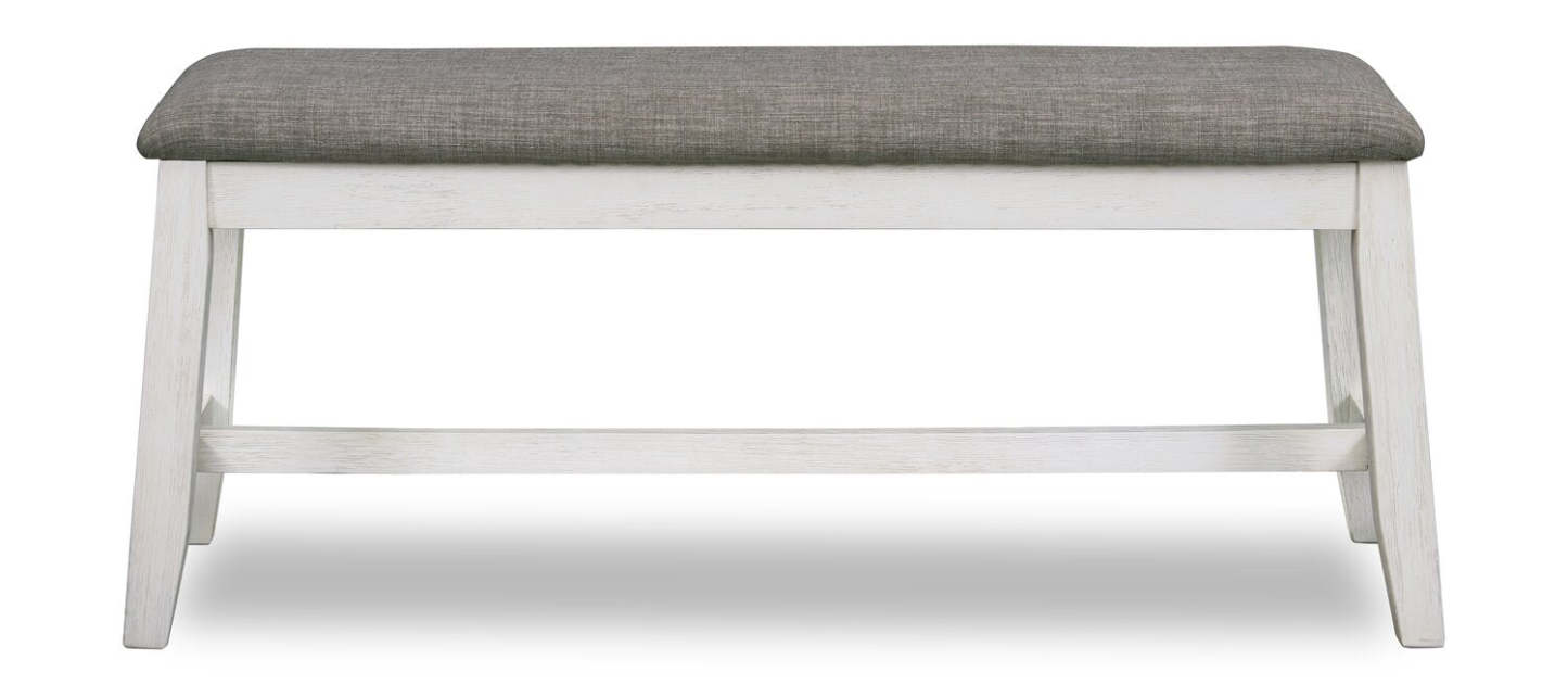 Banc de salle à manger Echo avec tissu d'apparence lin, Bois, 47,24 W - Blanc/Gris | Banc de salle à manger Echo de 47,24 po (L) en bois avec tissu d'apparence lin - gris et blanc