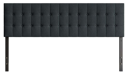 Tête de lit rembourrée Ellis en tissu anthracite, capitonné à boutons - King Size | Tête de lit rembourrée Ellis en tissu anthracite avec capitonnage à boutons - format très grand lit