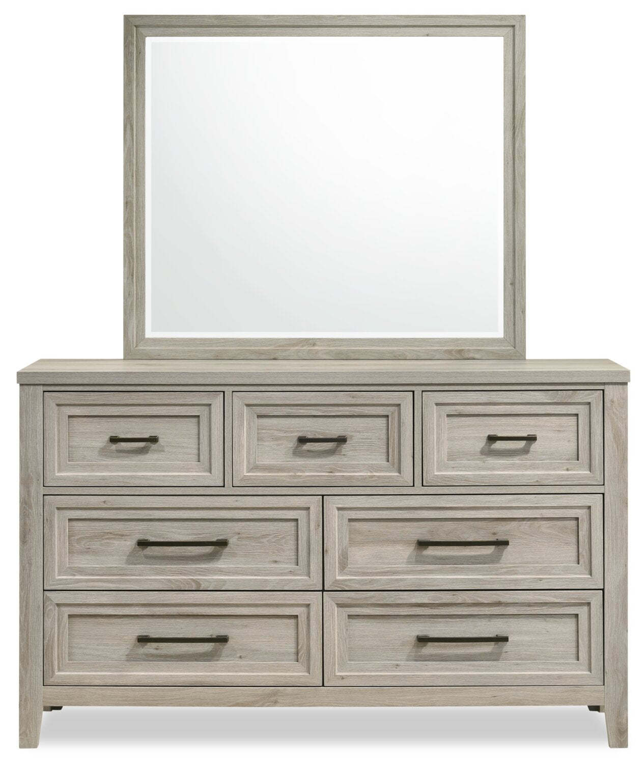 L'ensemble de chambre à coucher Lara 5 pièces avec lit, commode et miroir, gris antique - format grand lit