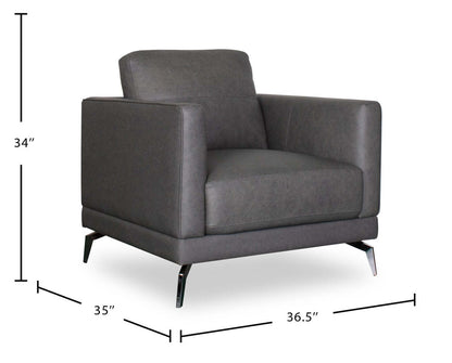 Chaise Melrose 36,5 en cuir véritable de première qualité avec pieds en métal - Gris | Fauteuil Melrose de 36,5 po en cuir de qualité supérieure avec pattes en métal véritable - gris