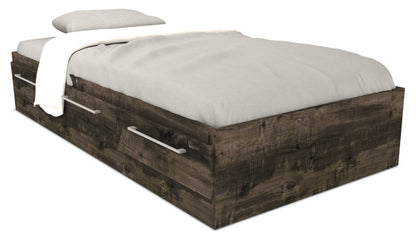 Lit Mates Riley avec rangement à 3 tiroirs pour enfants, fabriqué au Canada, gris - taille simple | Lit matelot Riley avec 3 tiroirs de rangement pour enfants, fabriqué au Canada, gris - format lit simple