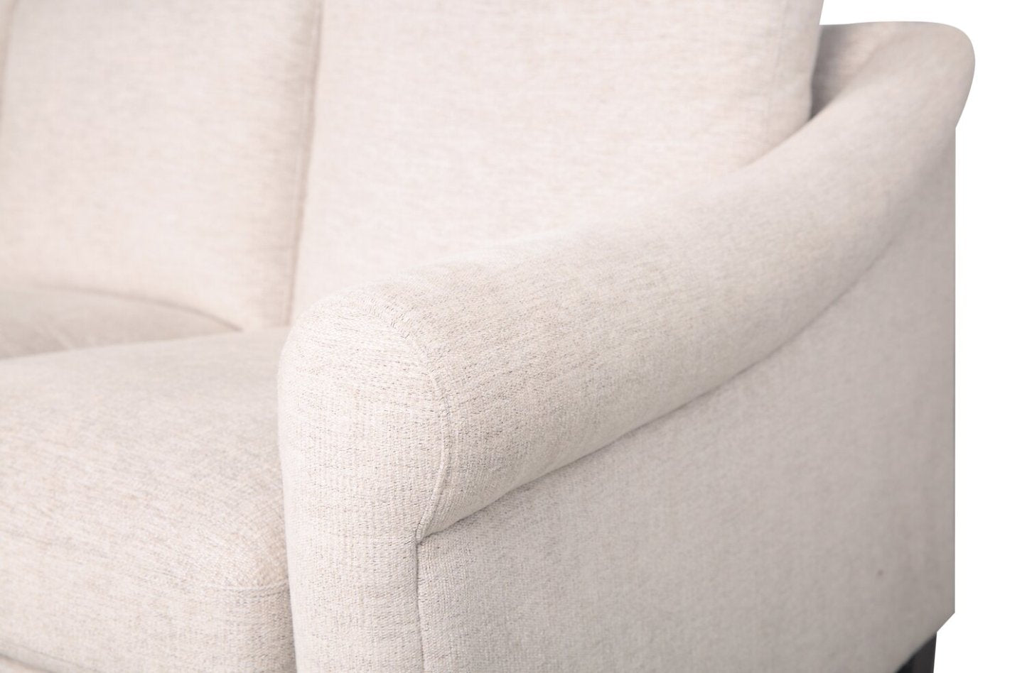 Causeuse Mallie de 60 po en tissu de chenille avec accoudoirs enroulés et pattes en bois - blanc coquillage