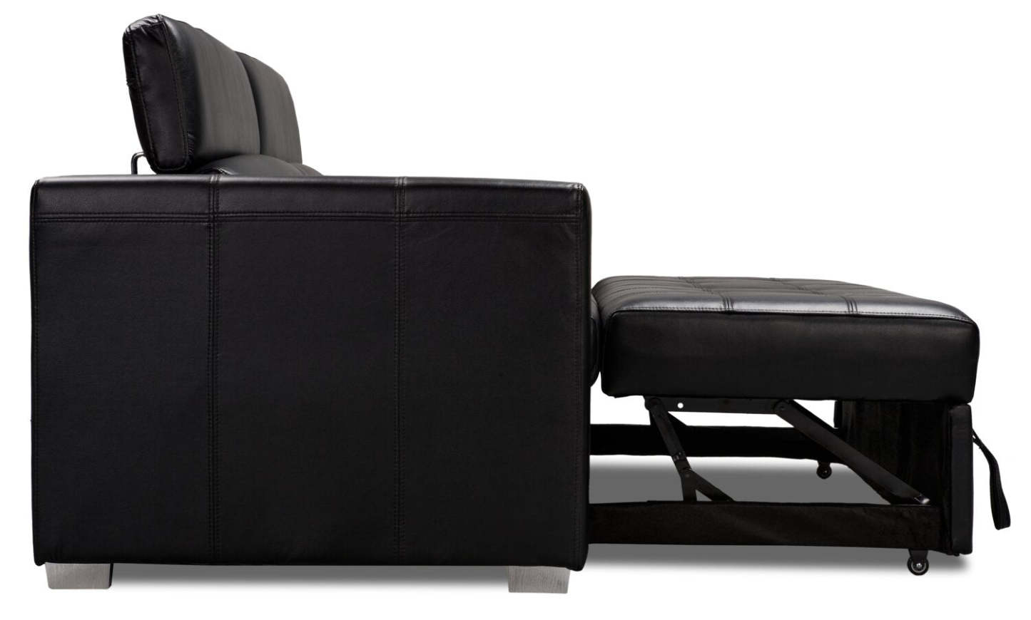 Sofa-lit Drake de 87 po en tissu d’apparence cuir avec lit rétractable, appuie-têtes relevables et capitonnage à boutons - noir