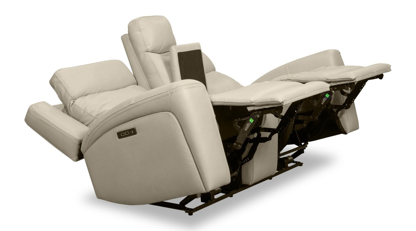 Scott Living Causeuse à inclinaison électrique Prescott 79 en cuir véritable avec appuie-tête électriques - Gris platine | Causeuse à inclinaison électrique Prescott de Scott Living de 79 po en cuir véritable avec appuie-têtes électriques - gris platine