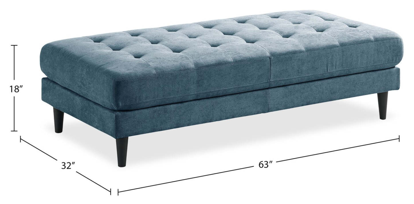 Ottoman en tissu Metro 63 avec coussin capitonné - Bleu denim | Pouf Metro de 63 po en tissu avec coussin capitonné - bleu denim