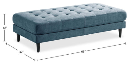 Ottoman en tissu Metro 63 avec coussin capitonné - Bleu denim | Pouf Metro de 63 po en tissu avec coussin capitonné - bleu denim