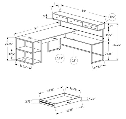 Oaklee 59 L-Shaped Corner Office Desk with Hutch - Dark Taupe |Bureau en coin en forme de L Oaklee de 59 po avec crédence - taupe foncé