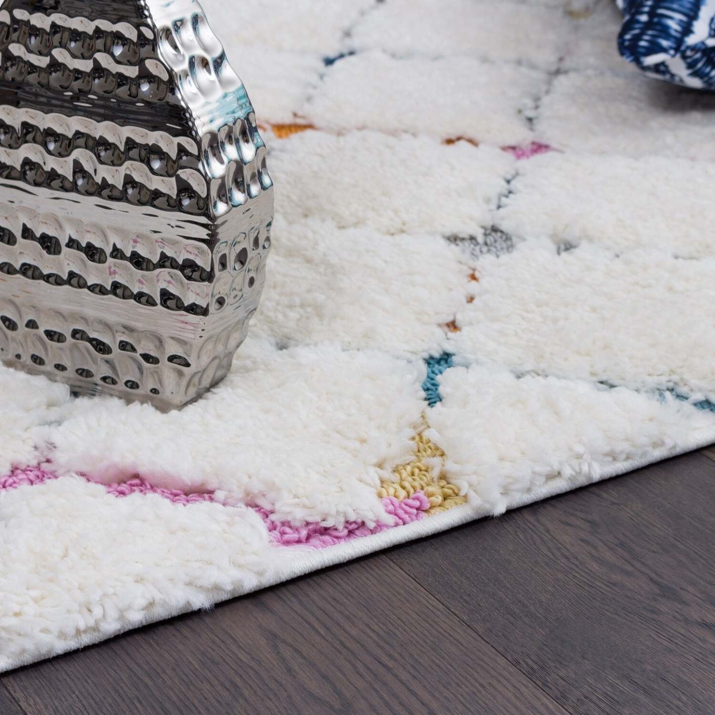 Carpette à poil long Robin multicolore à motif marocain - 5 pi 3 po x 7 pi 7 po