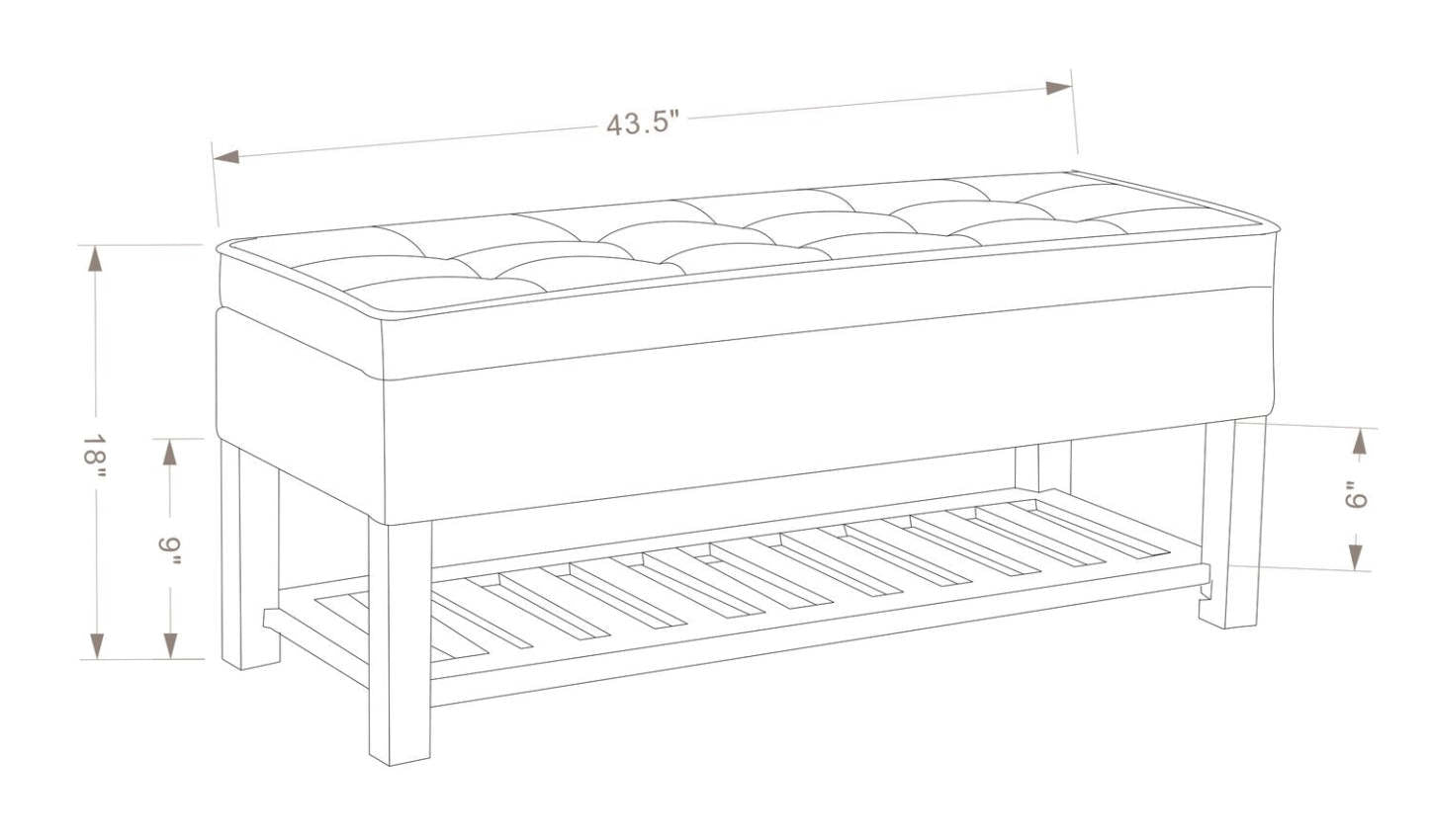 Ryan 43.5 Storage Bench with Bottom Shelf - Blue|Banc de rangement Ryan de 43,5 po avec tablette Inférieure - bleu