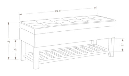 Ryan 43.5 Storage Bench with Bottom Shelf - Blue|Banc de rangement Ryan de 43,5 po avec tablette Inférieure - bleu